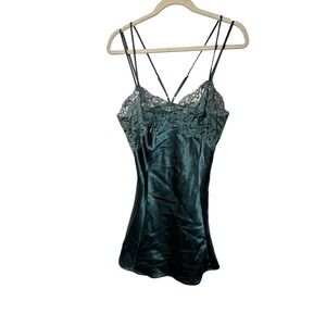 Victoria's Secret‎ Slip Dress Green Lace Trim Lingerie Satin Medium